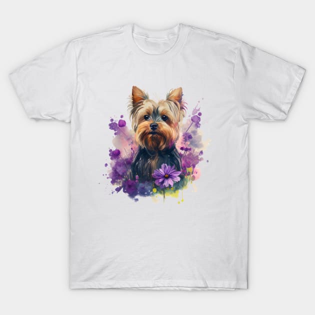 Yorkie Floral T-Shirt by Mixtgifts